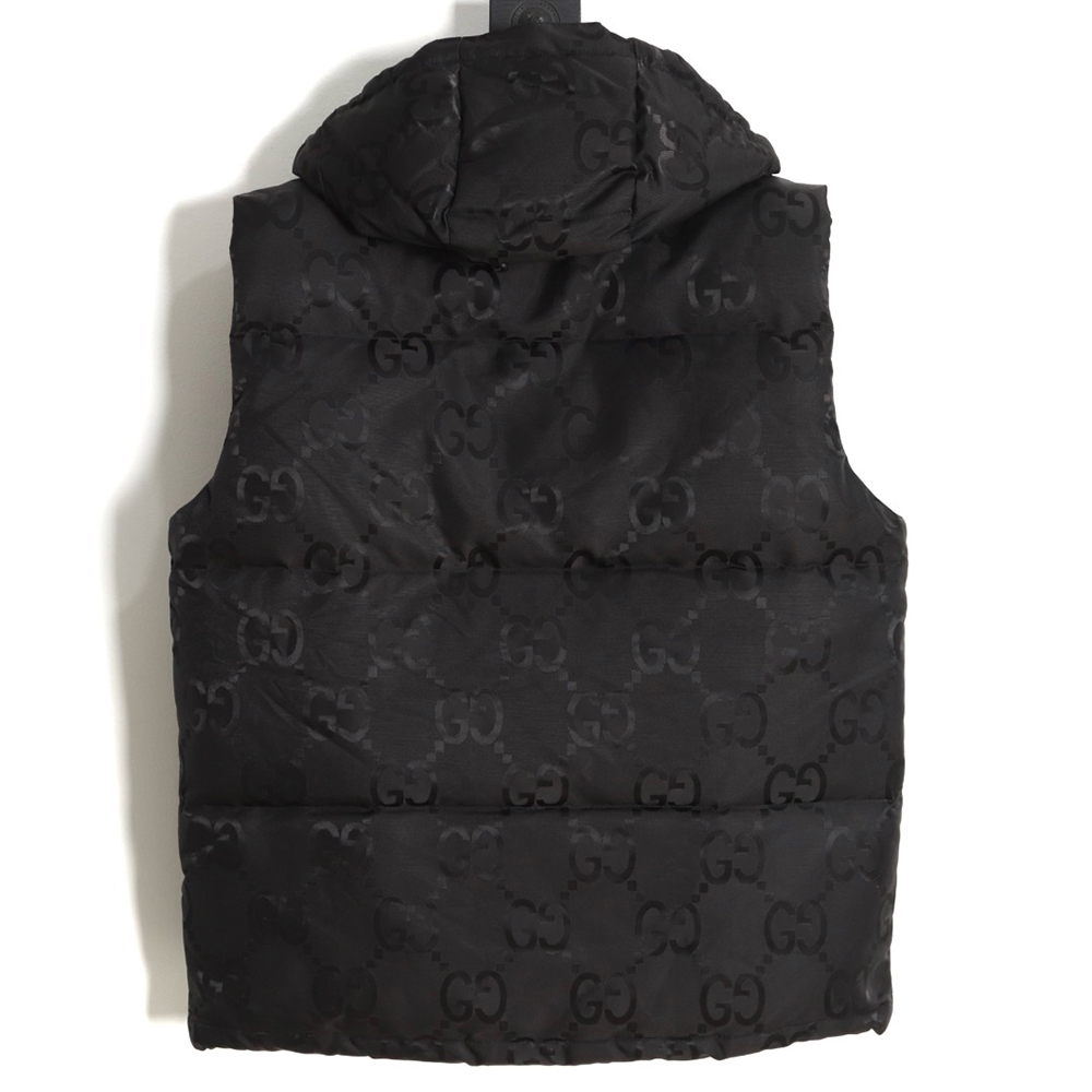 Gucci 22FW dark pattern double G printed canvas hooded down vest