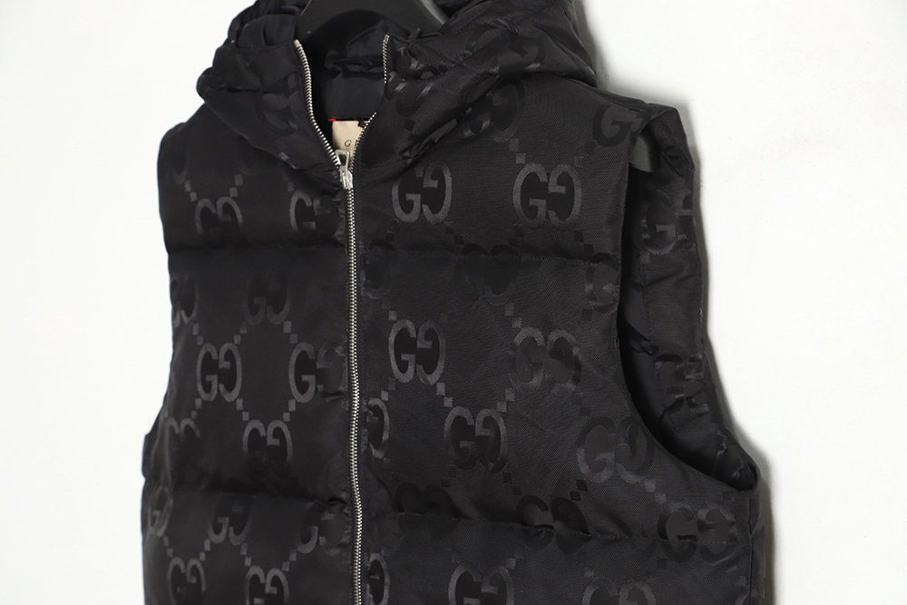 Gucci 22FW dark pattern double G printed canvas hooded down vest