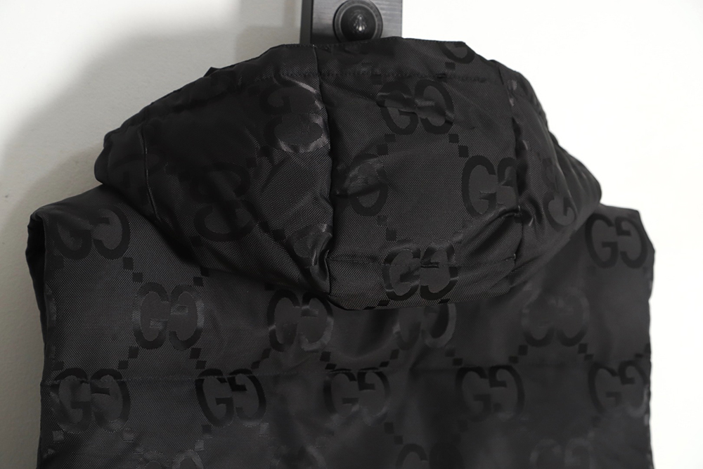 Gucci 22FW dark pattern double G printed canvas hooded down vest