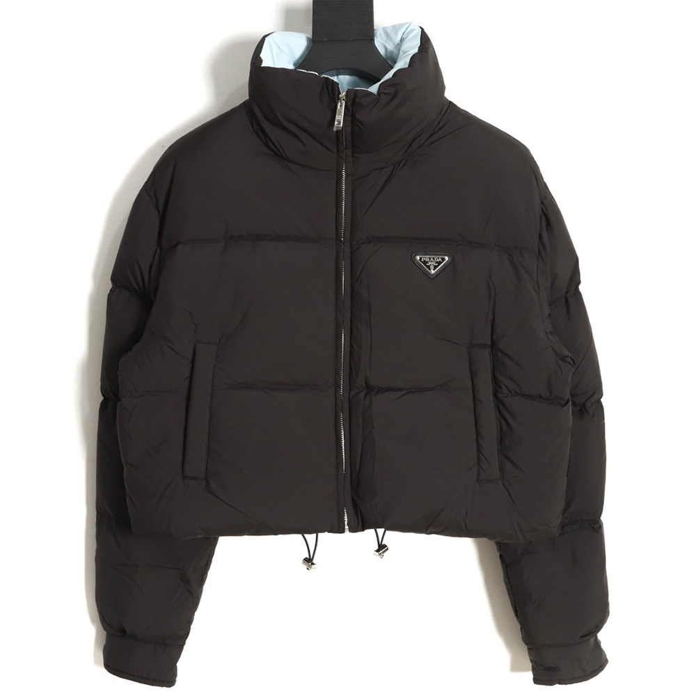Prada inverted triangle stand collar short down jacket