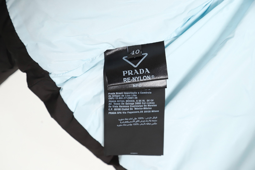 Prada inverted triangle stand collar short down jacket