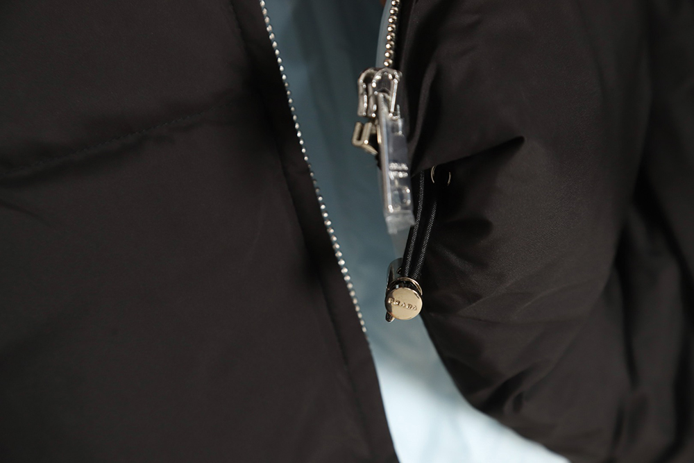 Prada inverted triangle stand collar short down jacket