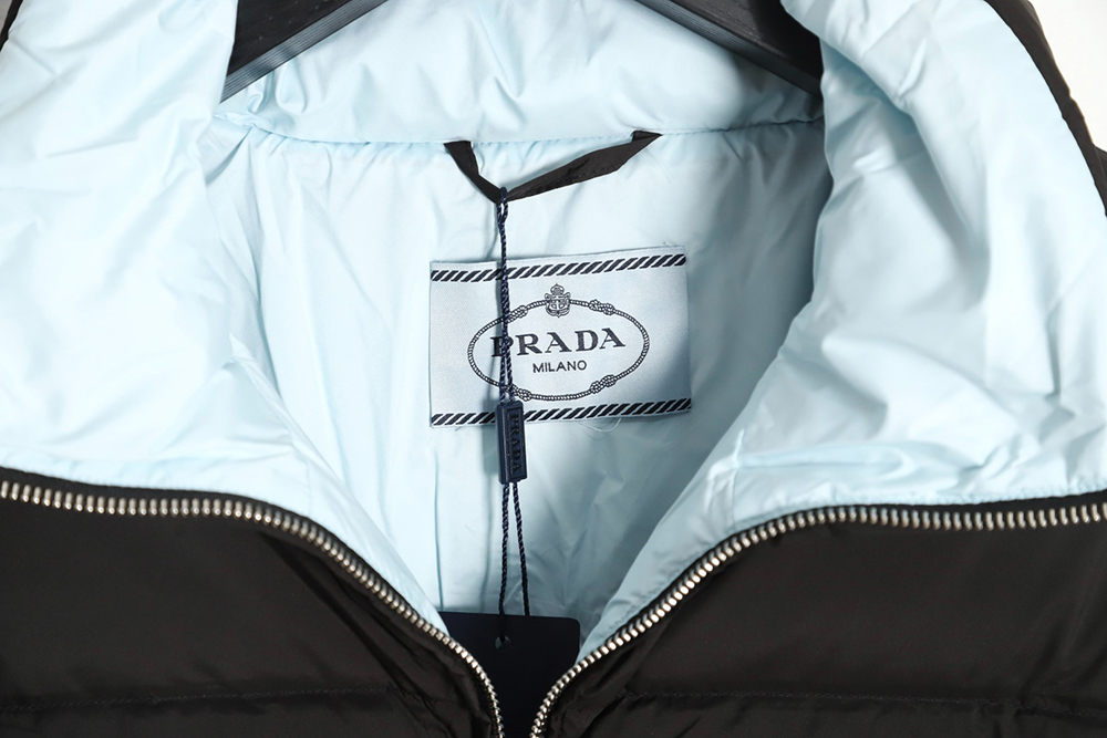Prada inverted triangle stand collar short down jacket