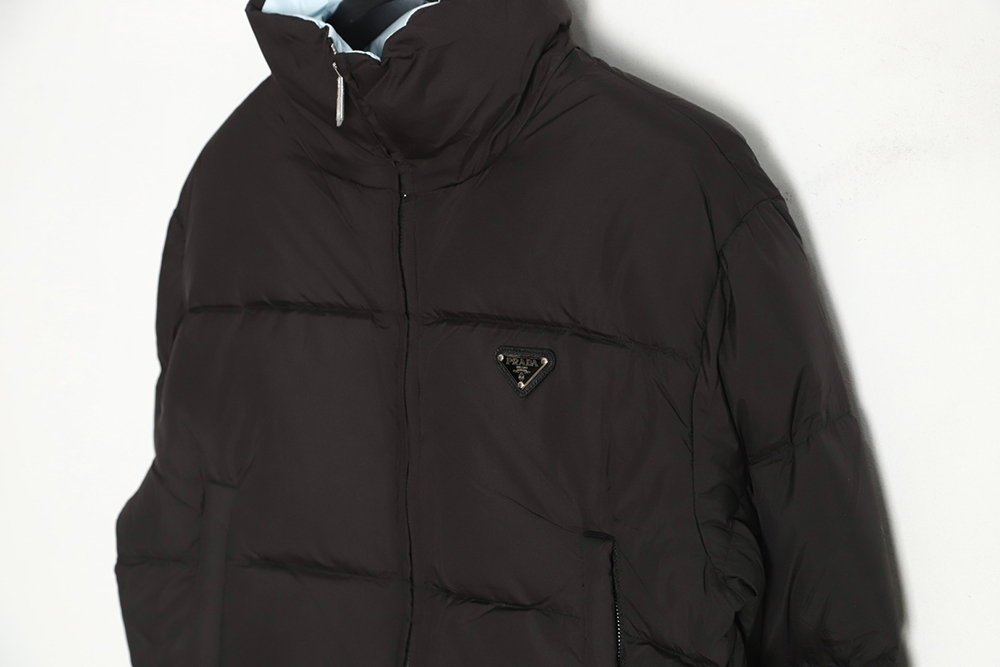 Prada inverted triangle stand collar short down jacket
