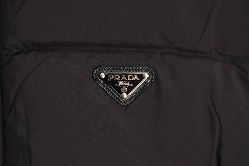 Prada inverted triangle stand collar short down jacket