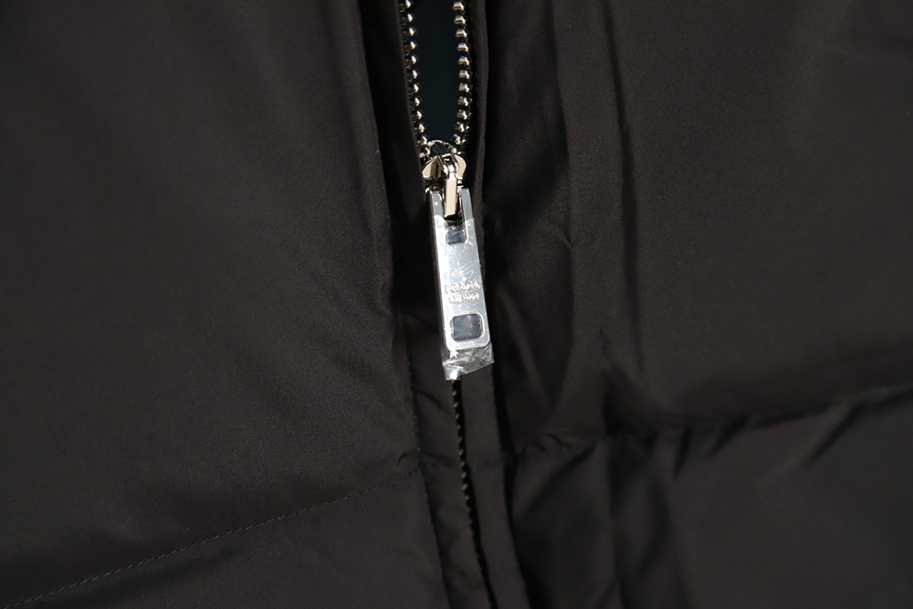 Prada inverted triangle stand collar short down jacket