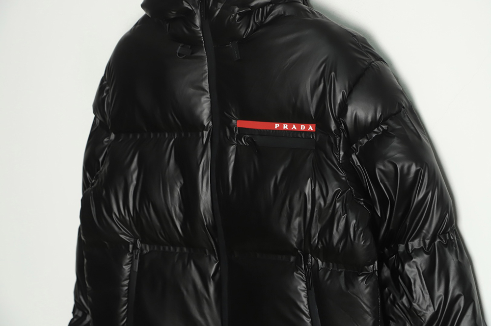 Prada 21Fw red stripe logo down jacket