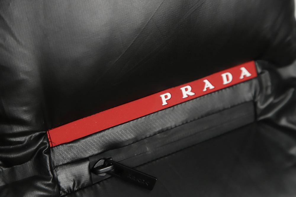 Prada red stripe logo down vest