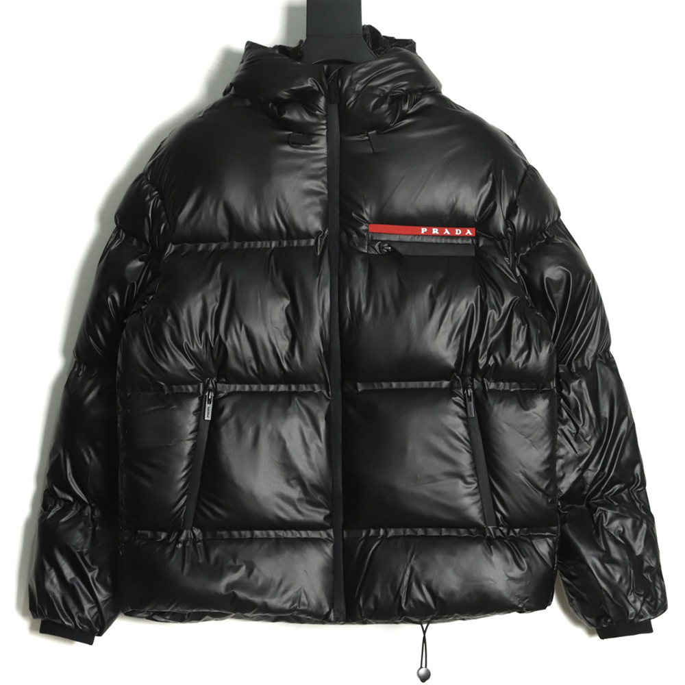 Prada 21Fw red stripe logo down jacket
