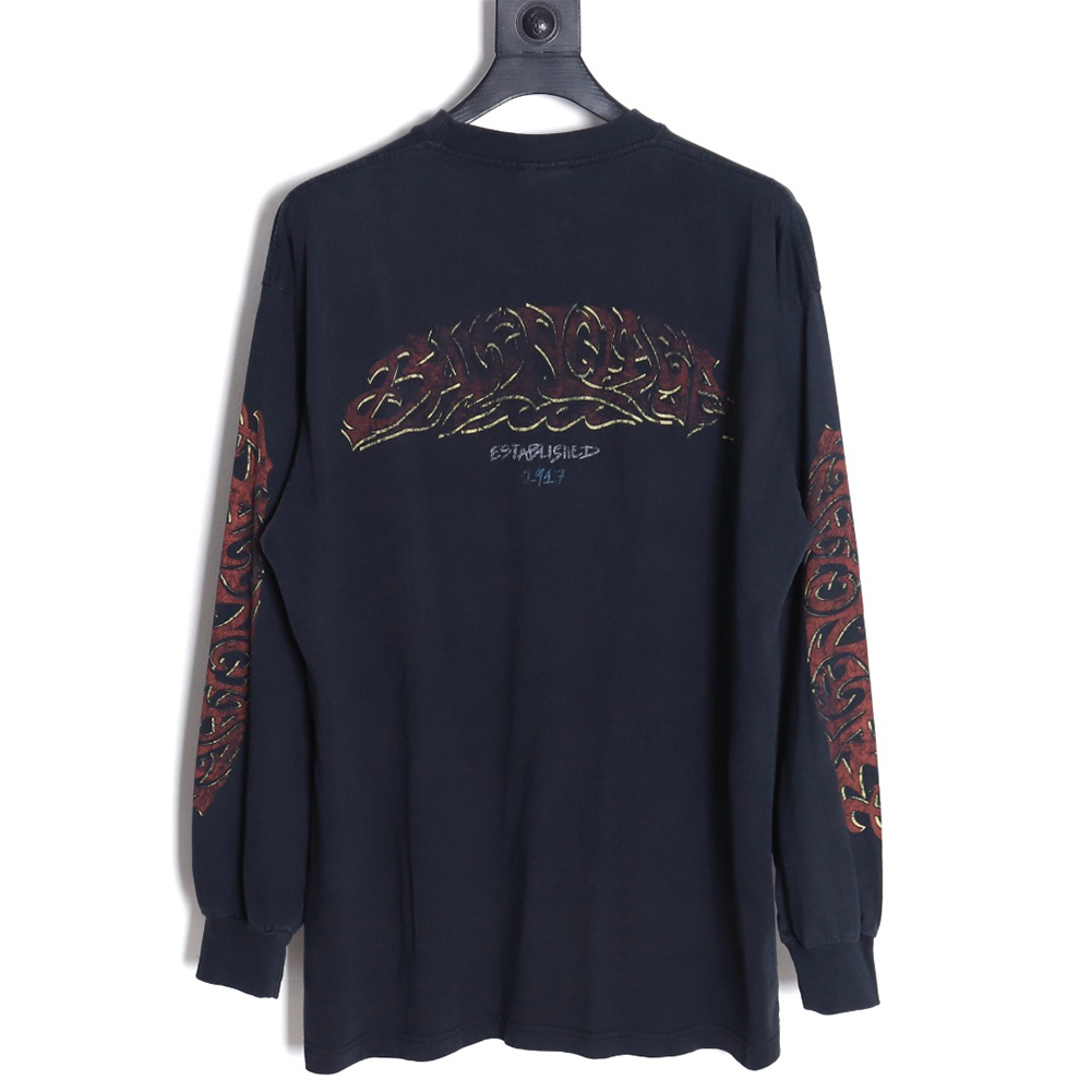 Balenciaga Flame Letters Round Neck Long Sleeve T-Shirt