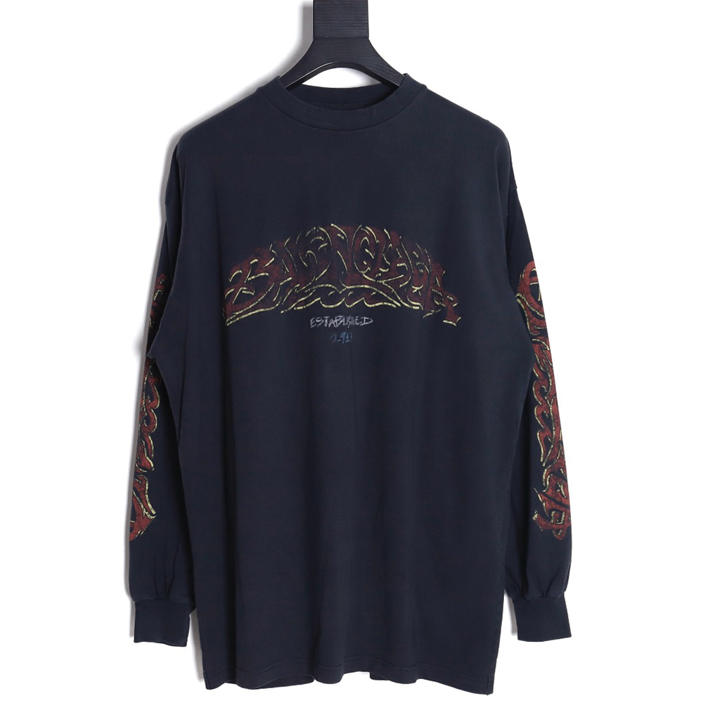 Balenciaga Flame Letters Round Neck Long Sleeve T-Shirt