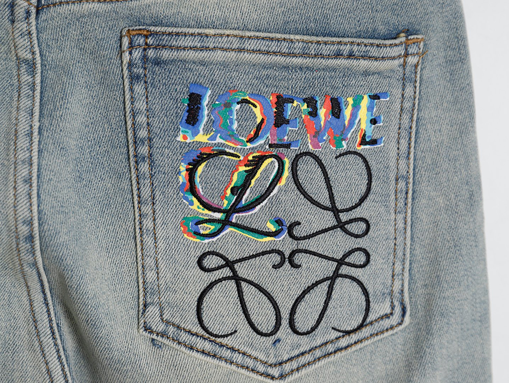 Loewe glitch style embroidered LOGO jeans