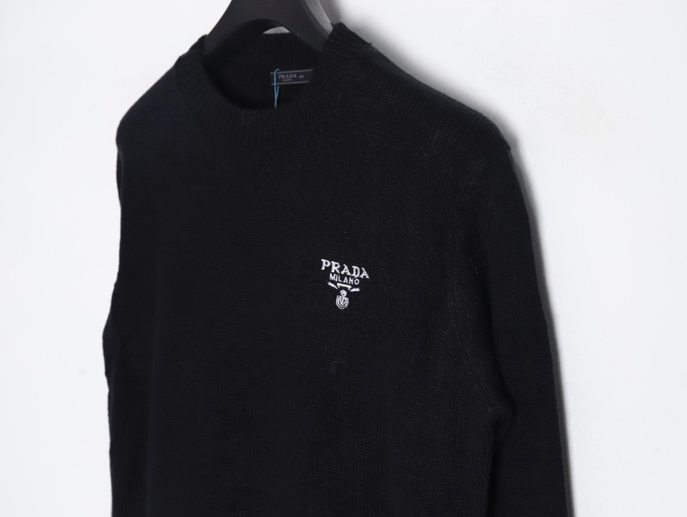 Prada 23FW machine embroidered lettering crew neck sweater