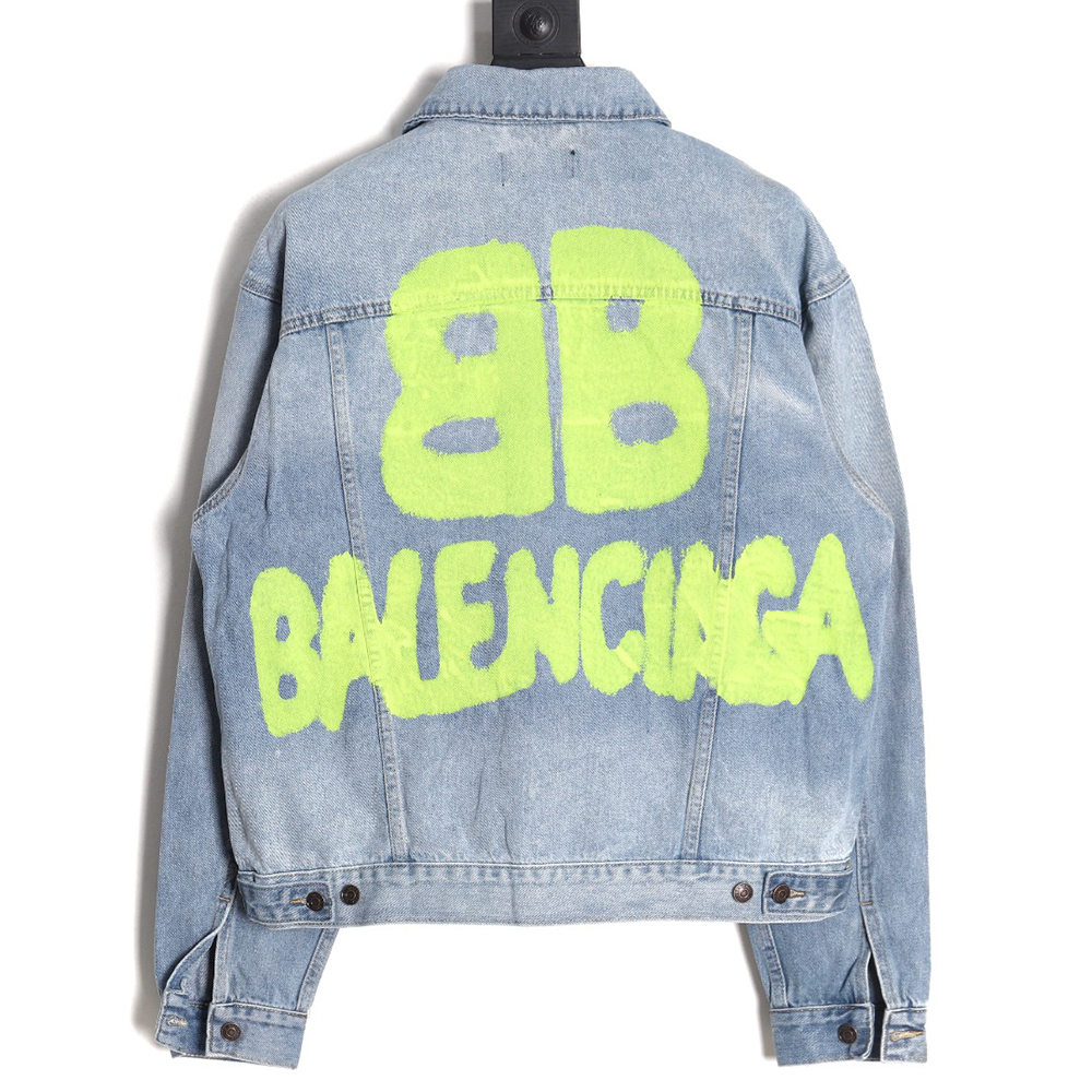 Balenciaga 23 new fluorescent green spray-painted logo denim jacket ...