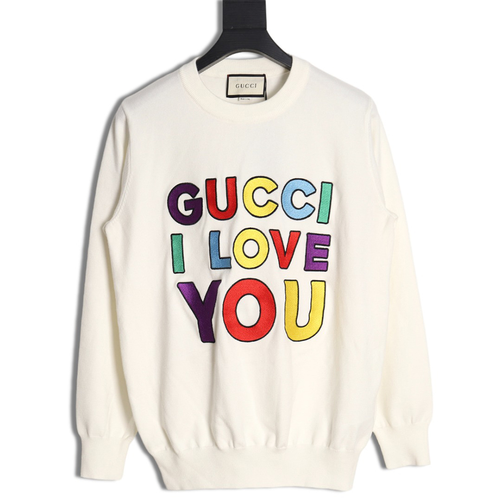 Gucci 23Fw Valentine''s Day colorful letter embroidered knitted sweater