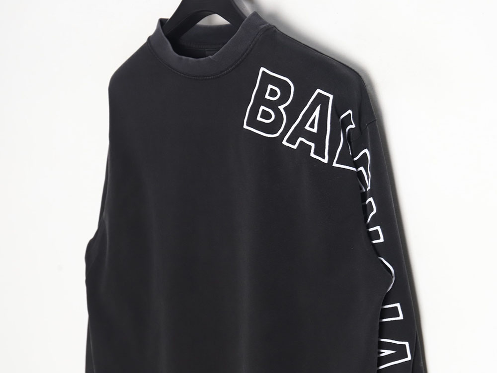 Balenciaga 23ss washed distressed seamless embroidered letter long sleeves