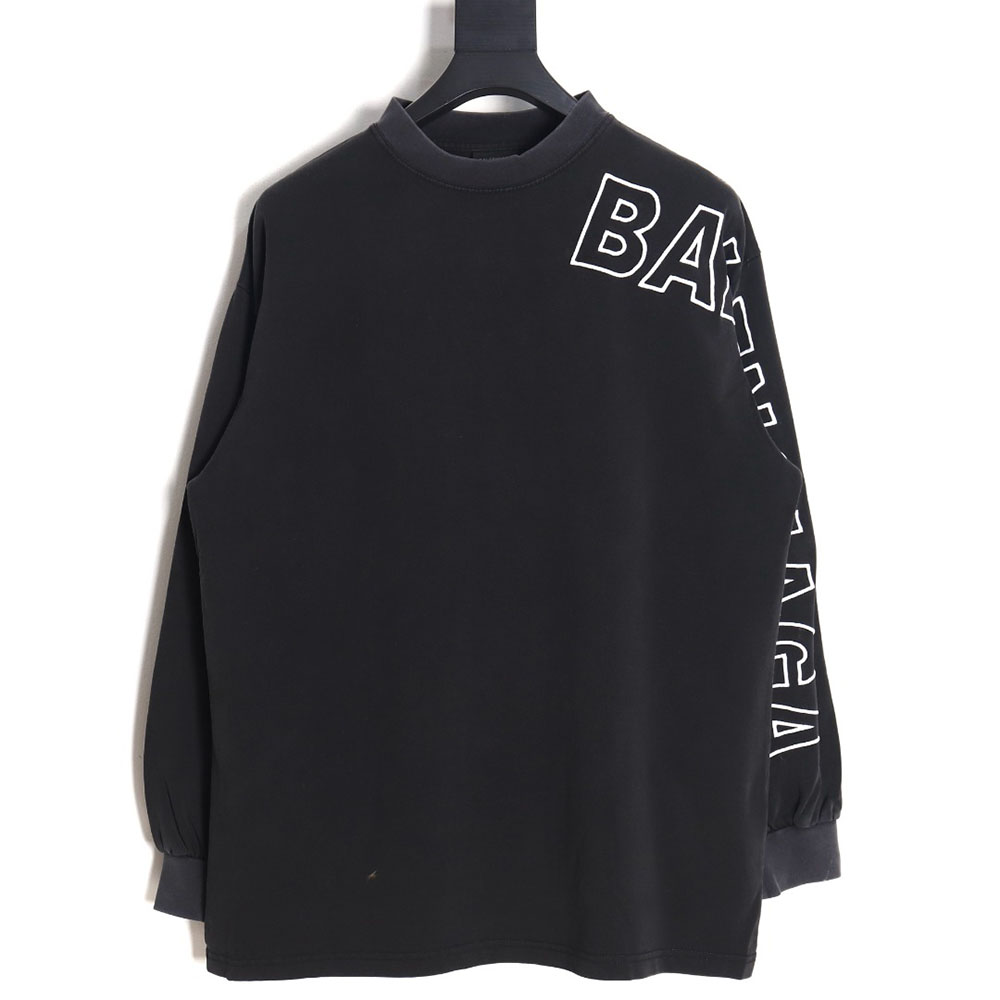 Balenciaga 23ss washed distressed seamless embroidered letter long sleeves