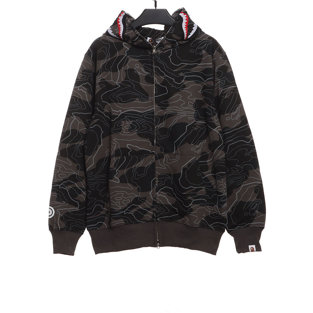 Bape laminated camo shark zipper hoodie