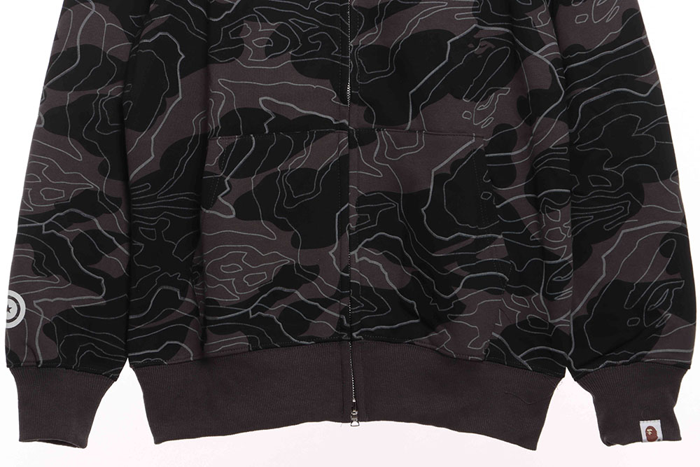 Bape laminated camo shark zipper hoodie