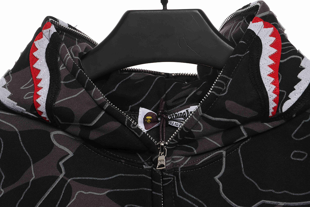 Bape laminated camo shark zipper hoodie
