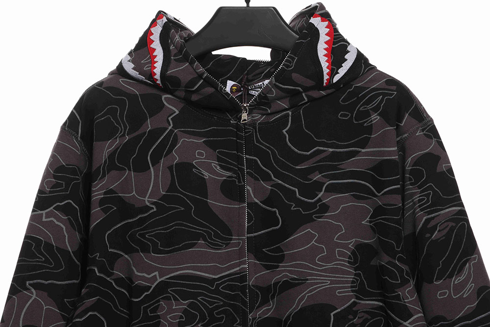 Bape laminated camo shark zipper hoodie