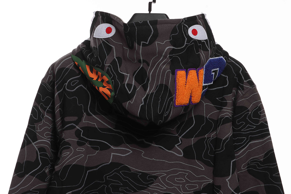Bape laminated camo shark zipper hoodie