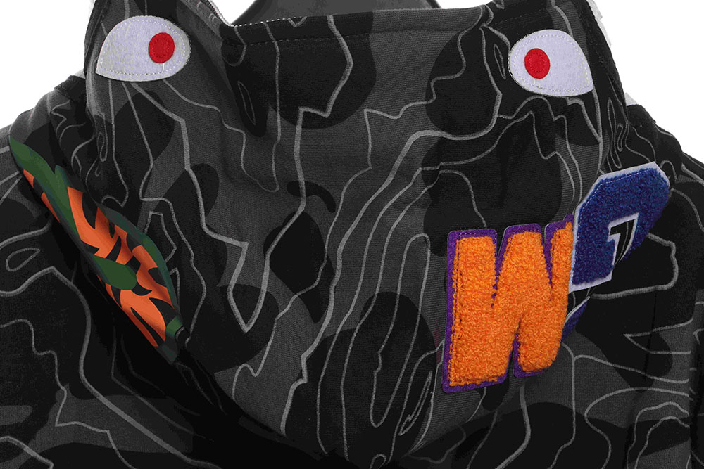 Bape laminated camo shark zipper hoodie