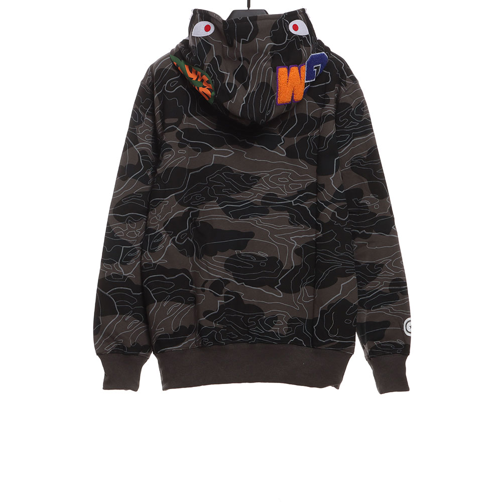 Bape laminated camo shark zipper hoodie