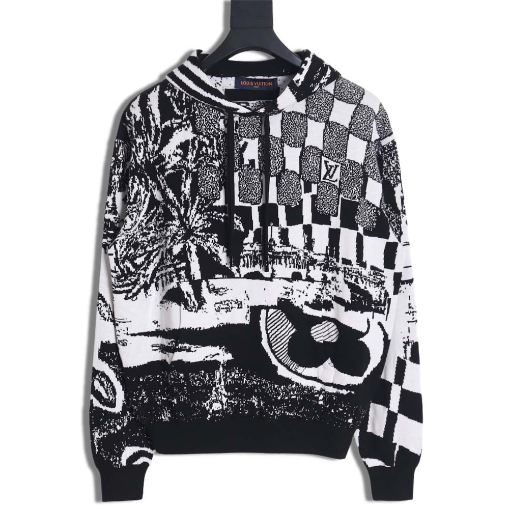 LOUIS VUITTON LV Louis Vuitton\Louis Vuitton LV Louis Vuitton 23FW patchwork pattern jacquard knitted hoodie