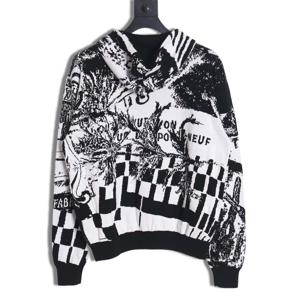 LOUIS VUITTON LV Louis Vuitton\Louis Vuitton LV Louis Vuitton 23FW patchwork pattern jacquard knitted hoodie