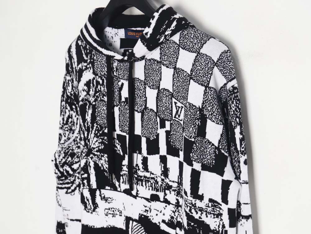 LOUIS VUITTON LV Louis Vuitton\Louis Vuitton LV Louis Vuitton 23FW patchwork pattern jacquard knitted hoodie