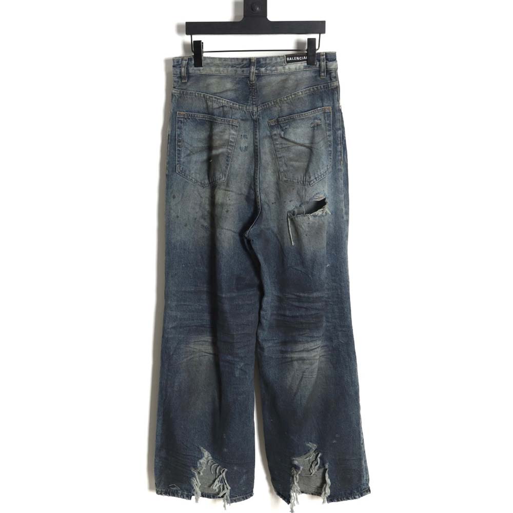 Balenciaga 23FW machine style large damage pleated jeans