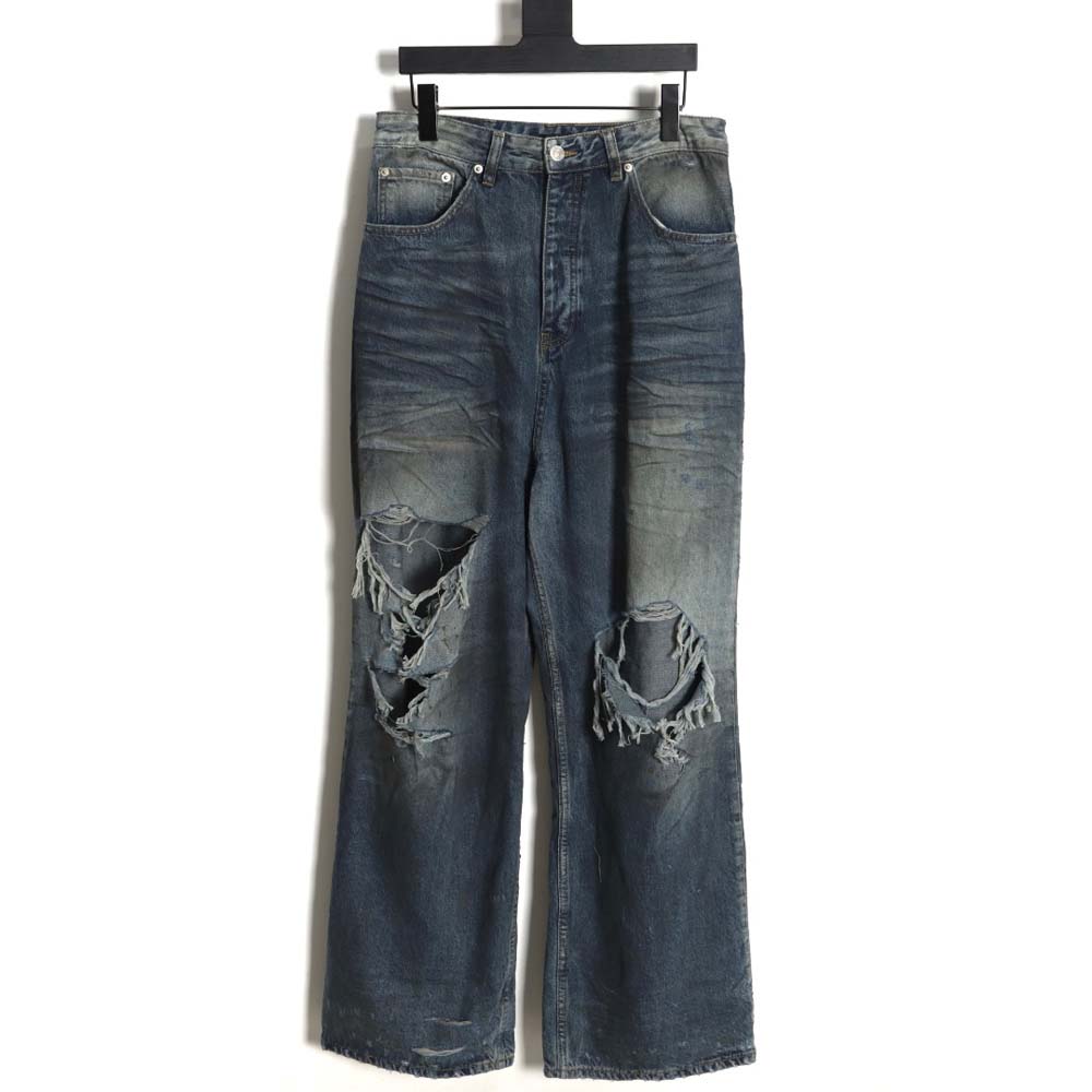 Balenciaga 23FW machine style large damage pleated jeans