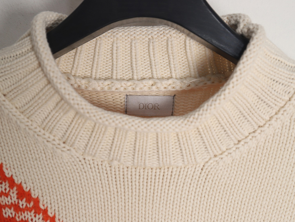 Dior 23Fw orange space element jacquard embroidered crew neck sweater