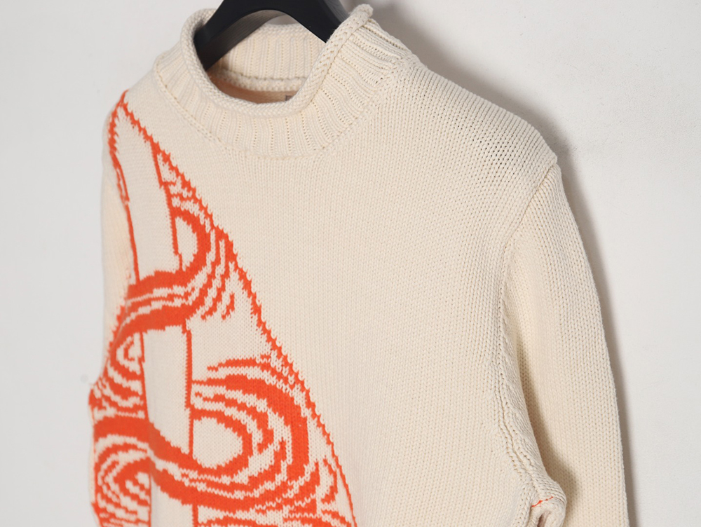 Dior 23Fw orange space element jacquard embroidered crew neck sweater