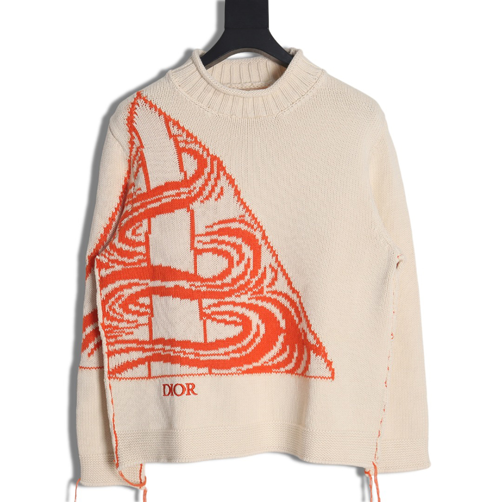 Dior 23Fw orange space element jacquard embroidered crew neck sweater