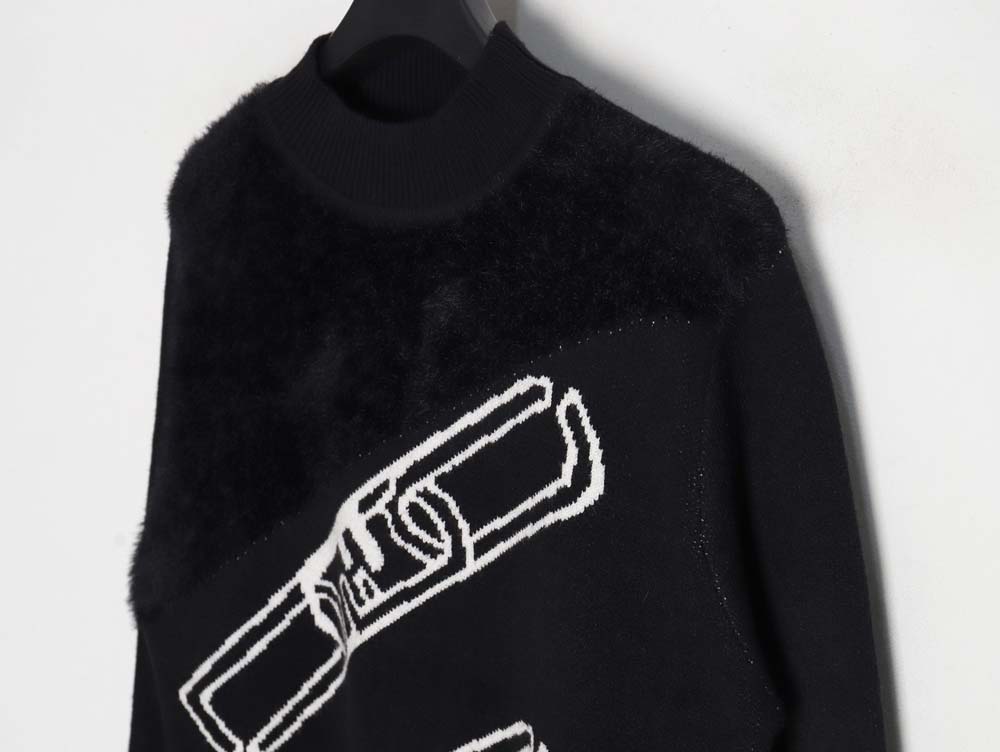 FENDI Fendi FD 22 new double chain jacquard sherpa splicing crew neck sweater