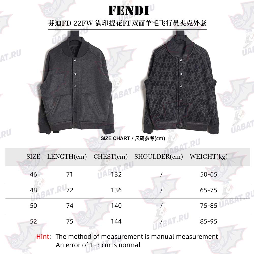FENDI Fendi FD 22FW all-over jacquard FF double-sided wool bomber jacket