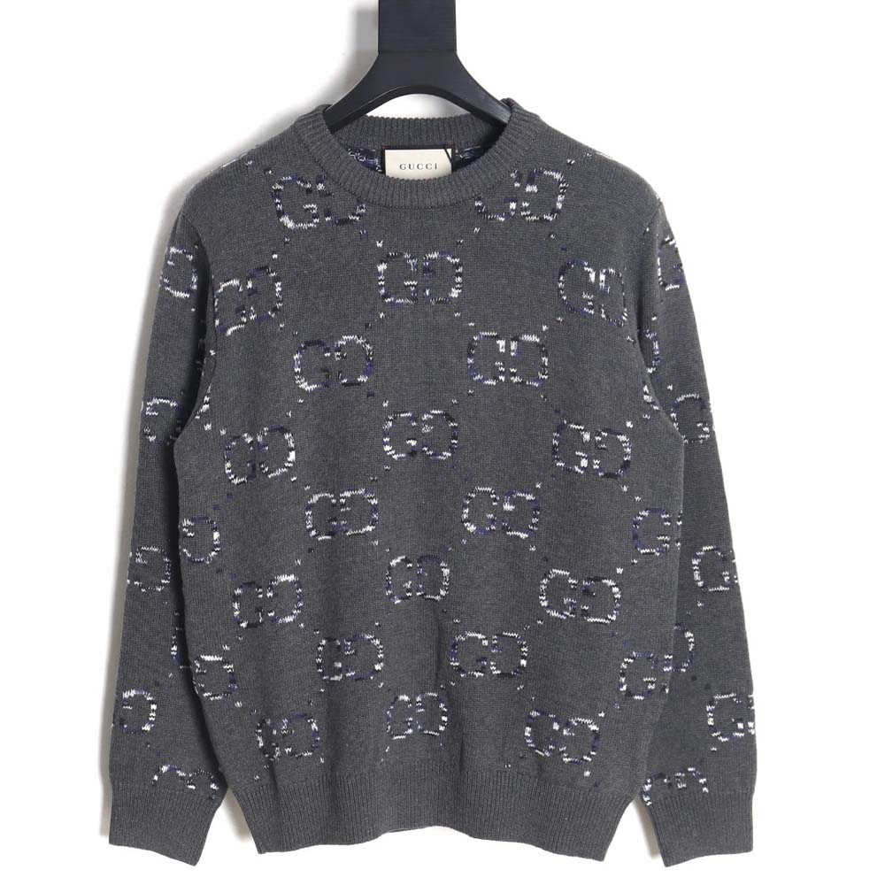 Gucci 23F new gradient full-print double G jacquard casual crew neck sweater
