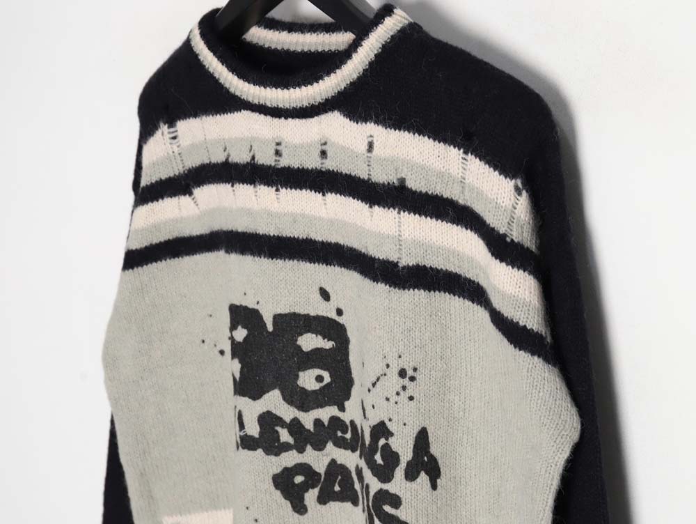 BALENCIAGA BLCG 23SS double B letter graffiti warm color block crew neck sweater