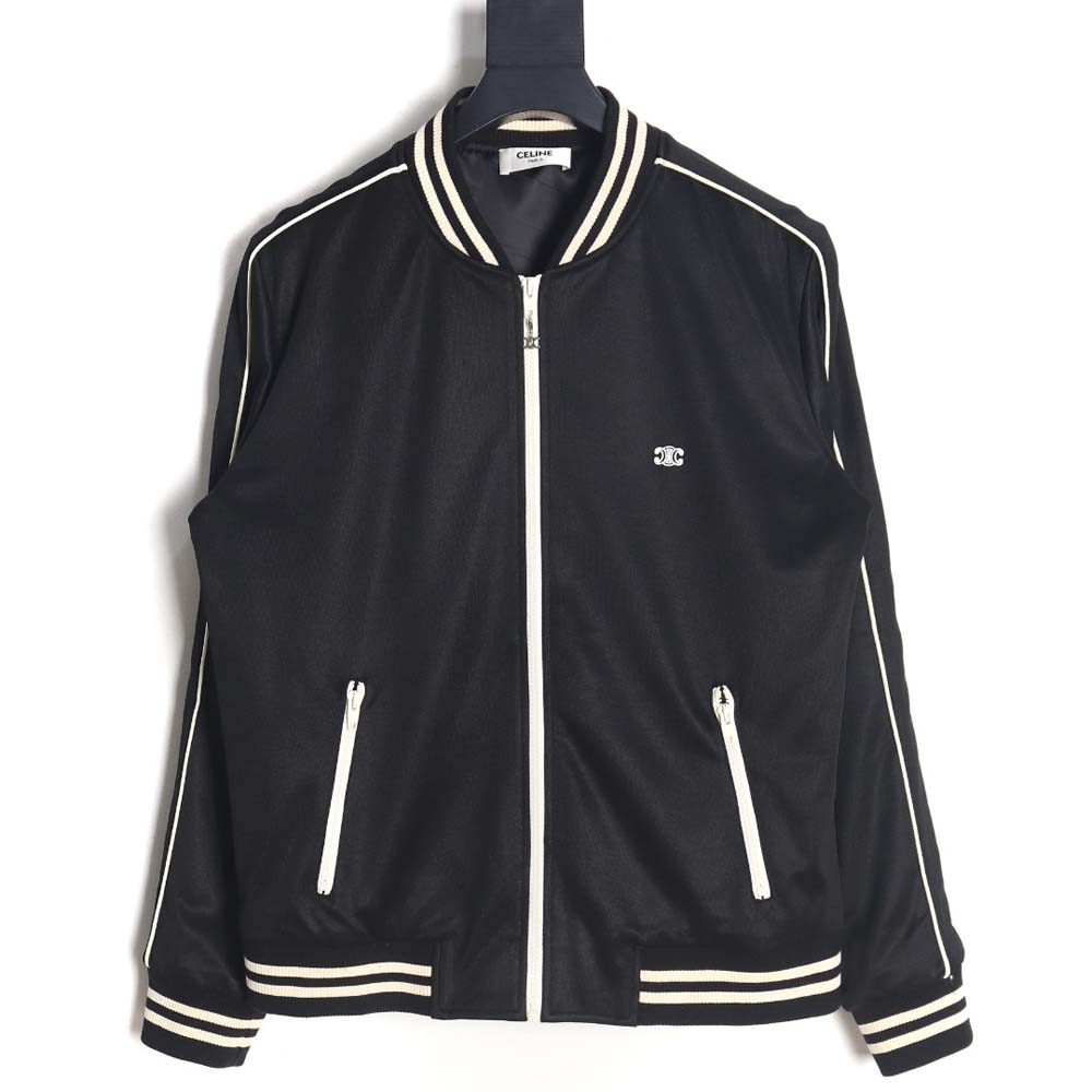 CELINE CE 23FW Arc de Triomphe embroidered side white stripes baseball jacket