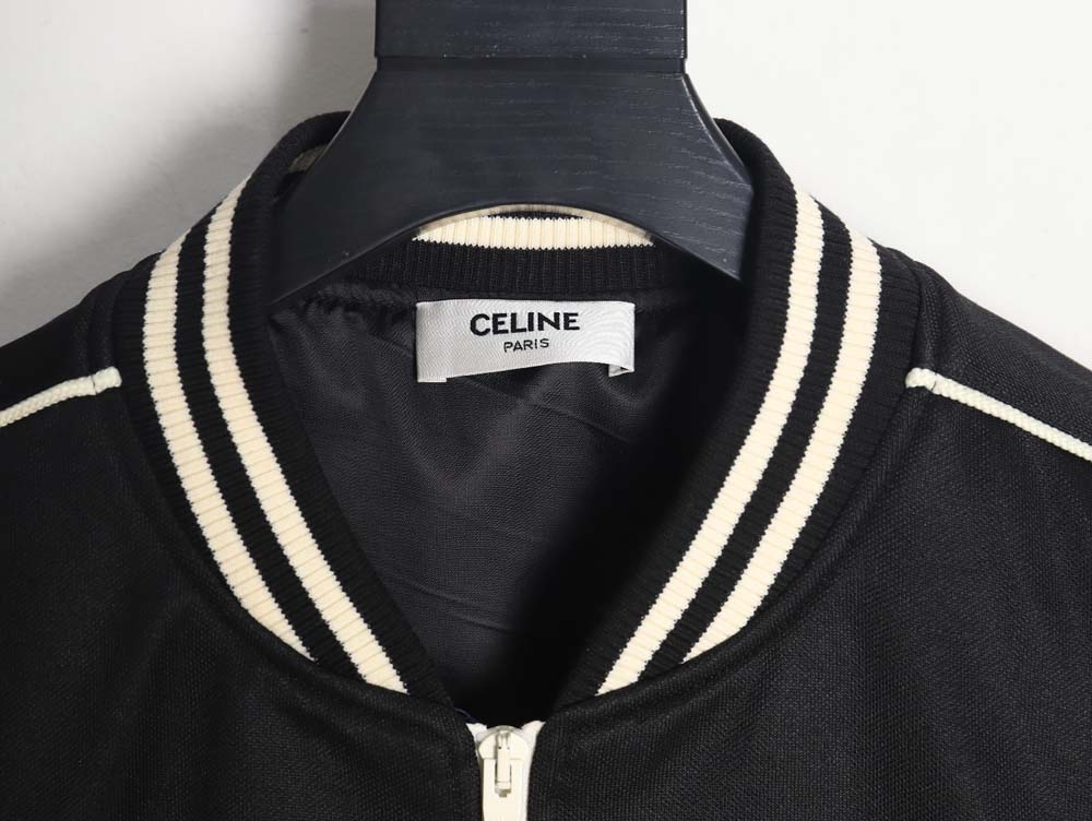 CELINE CE 23FW Arc de Triomphe embroidered side white stripes baseball jacket