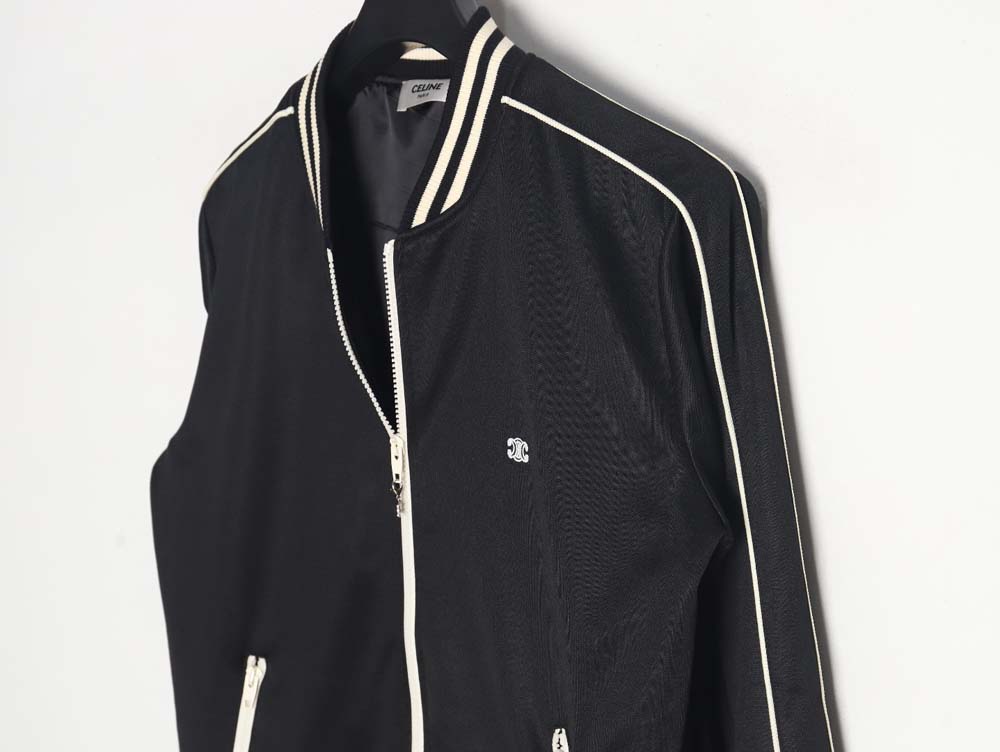 CELINE CE 23FW Arc de Triomphe embroidered side white stripes baseball jacket