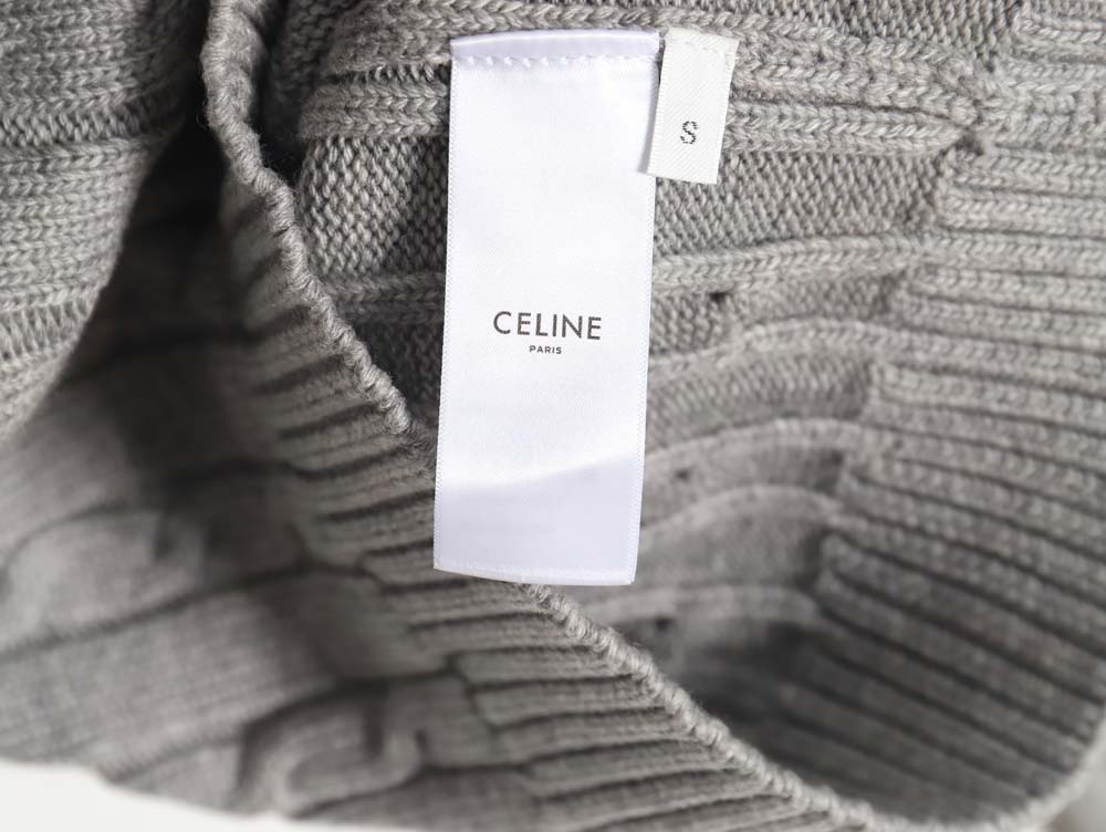 CELINE 23Fw arm patch cable-knit women's crew neck sweater