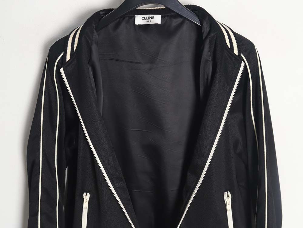 CELINE CE 23FW Arc de Triomphe embroidered side white stripes baseball jacket