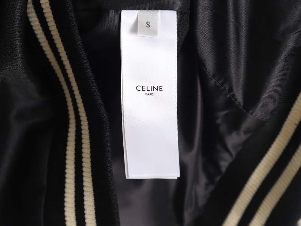 CELINE CE 23FW Arc de Triomphe embroidered side white stripes baseball jacket
