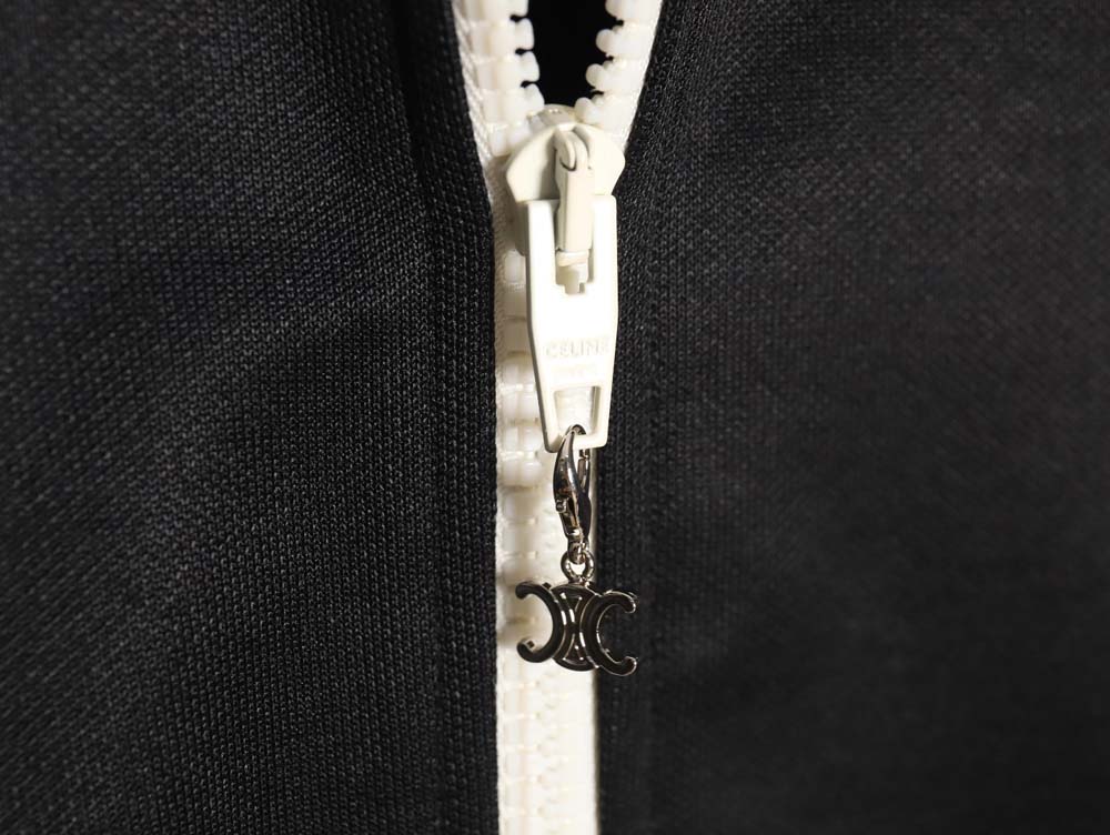 CELINE CE 23FW Arc de Triomphe embroidered side white stripes baseball jacket