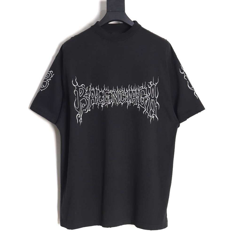 Balenciaga 24SS flame letter print short-sleeved T-shirt_CM_1,Balenciaga