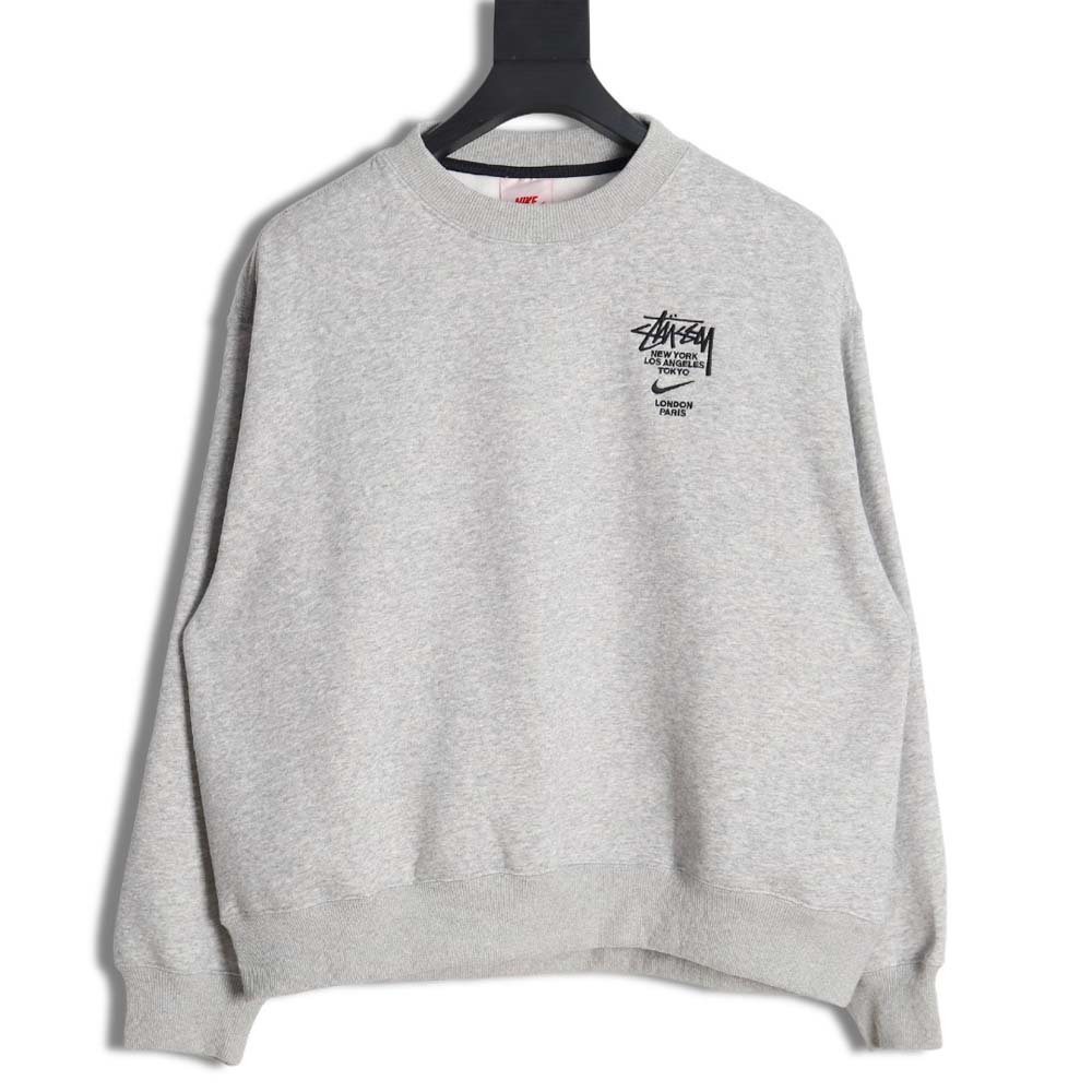 Nike x Stussy Nike Stussy joint 23SS solid color embroidered logo velvet sweatshirt