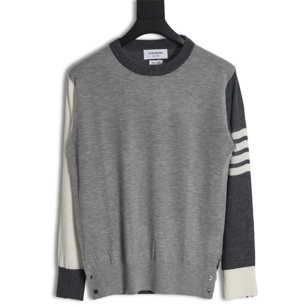 THOM BROWNE TB 23FW fine wool crew neck sweater (off-white)